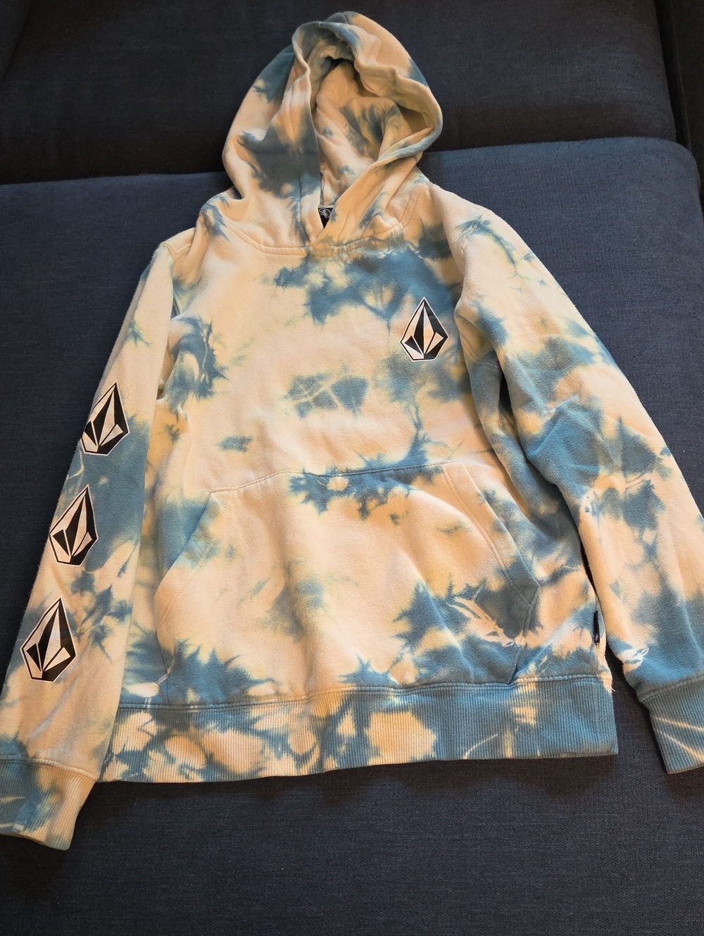 Volcom Boys Blue and Cream Tie-Dye Crewneck Hoodie